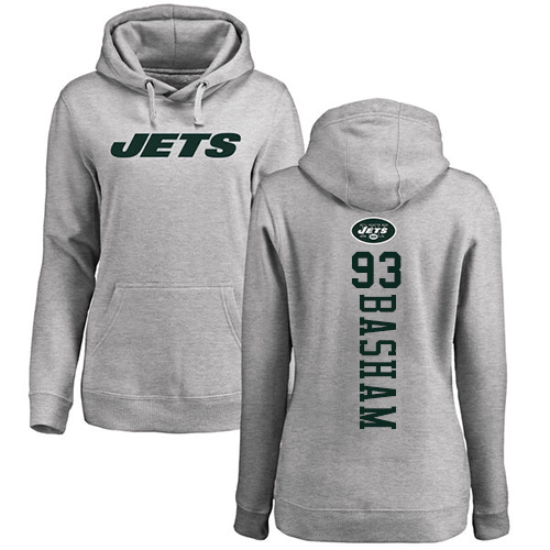 New York Jets Ash Women Tarell Basham Backer NFL Football 93 Pullover Hoodie Sweatshirts